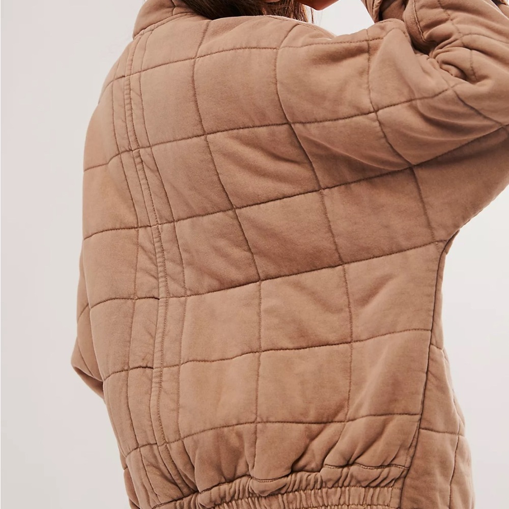 Free People Tan Quilted Puffer Jacket with Stand-Up Collar - Picture 2 of 2